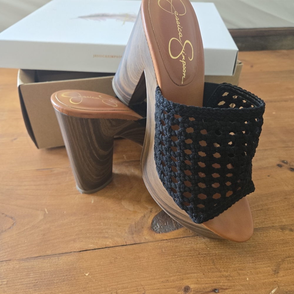 Jessica Simpson Black Crochet Block Heel Mules